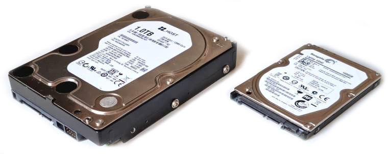 photo of 2.5-inch and 3.5-inch hard drives