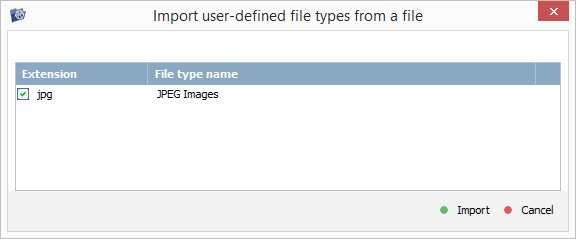 dialog to select user defined file types to export in ufs explorer intelliraw rules editor