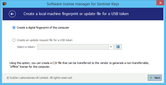 License manager for Sentinel Digital Licenses: create a fingerprint of a local computer or a USB token