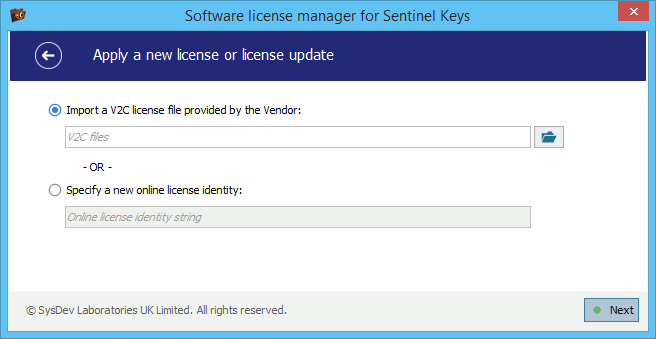 License manager for Sentinel Digital Licenses: import a license file