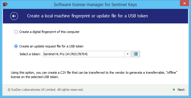 License manager for Sentinel Digital Licenses: save a USB token identification data